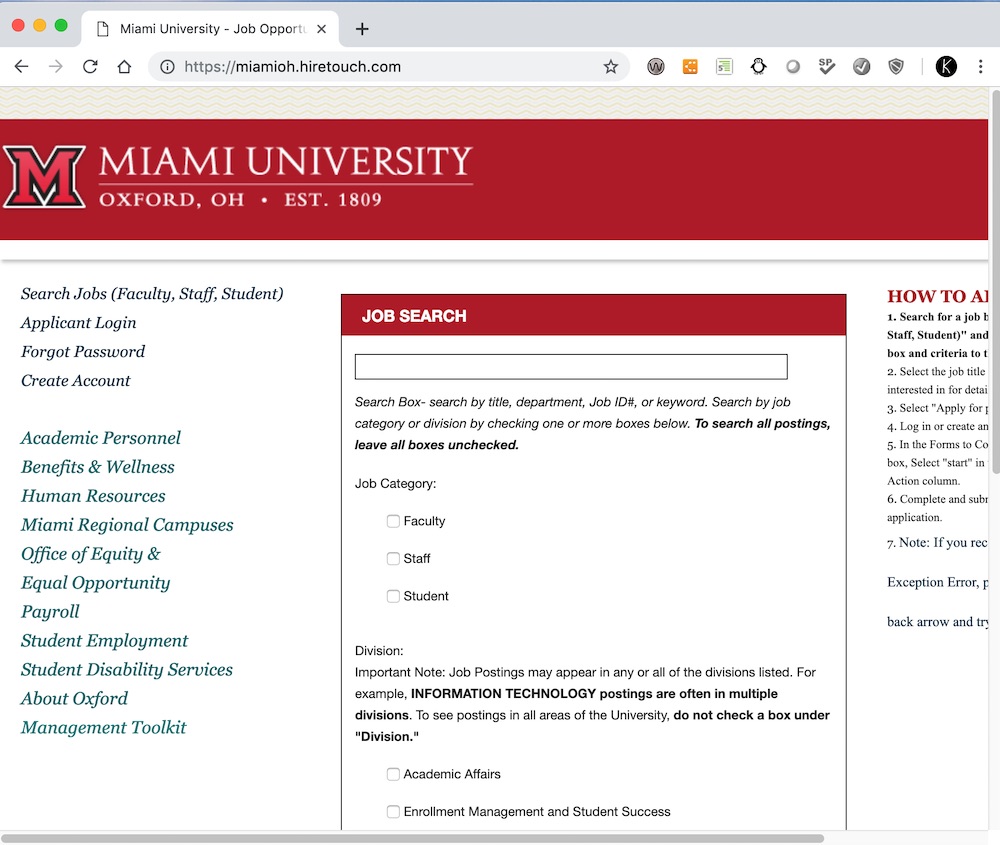 Screen shot of miamioh.hiretouch.com